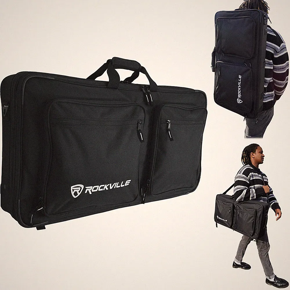 Rockville DC27 Padded DJ Bag Backpack Fits Hercules DJControl Inpulse T7 2-deck