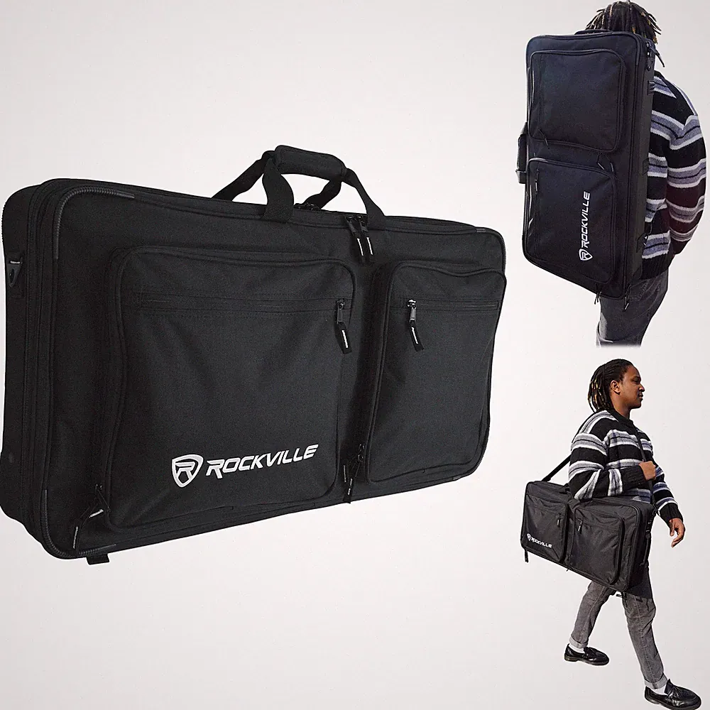 Rockville DC27 Padded DJ Bag Backpack Fits Hercules DJControl Inpulse T7 2-deck