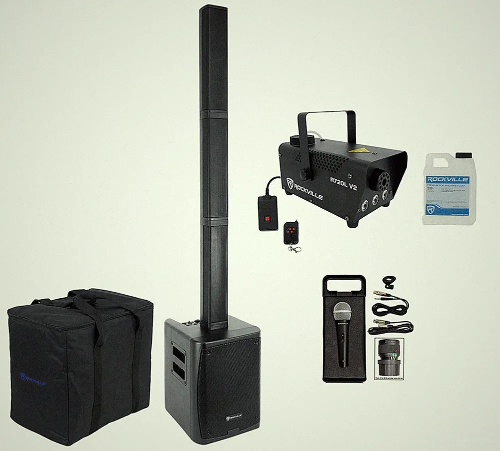 Rockville DJ Package w/TITAN PORTABLE ARRAY Speaker+Subwoofer+Microphone+Fogger