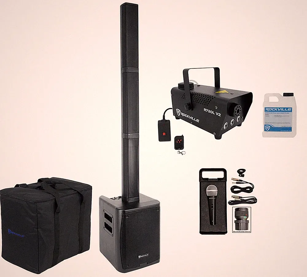 Rockville DJ Package w/TITAN PORTABLE ARRAY Speaker+Subwoofer+Microphone+Fogger