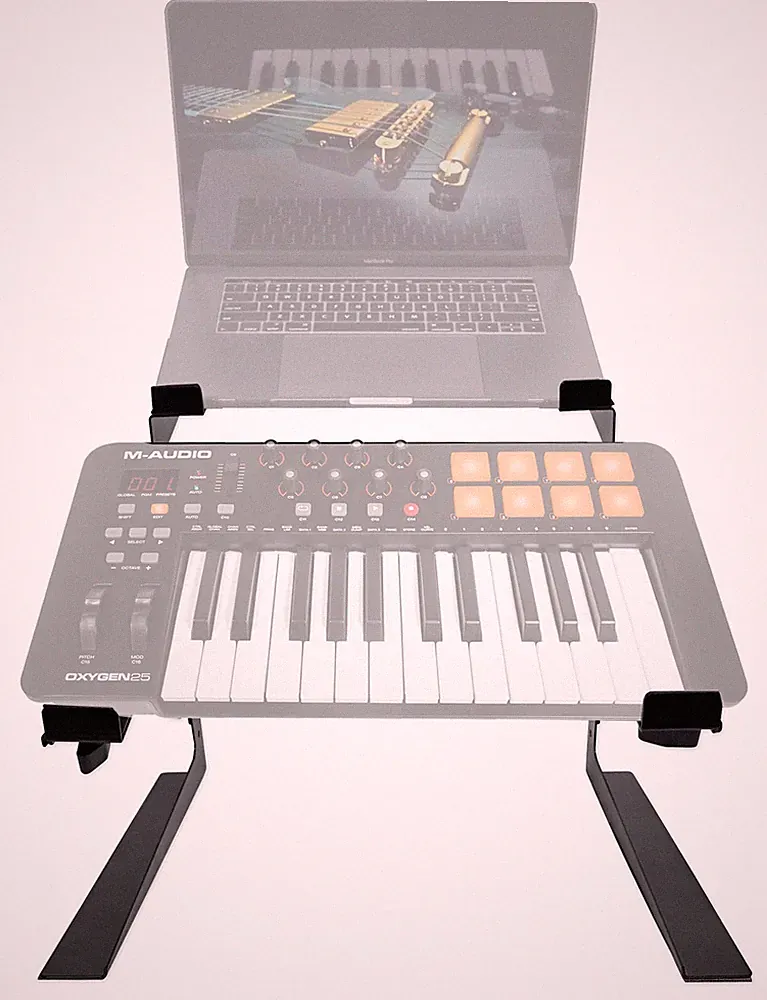 Rockville Dual Laptop+Controller Stand for M-Audio Oxygen 25 MK IV Keyboard