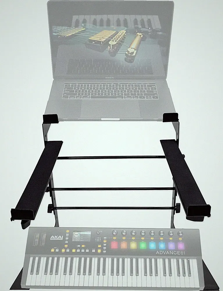 Rockville Dual Shelf Laptop+Controller Stand for Akai Advance 61 Keyboard
