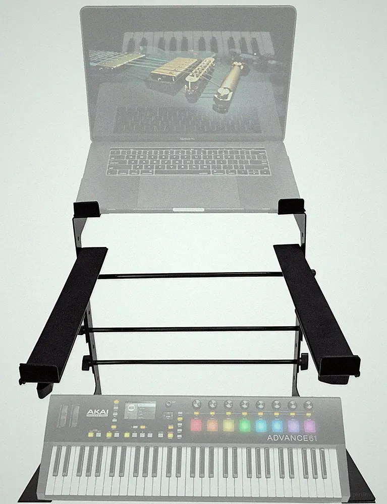 Rockville Dual Shelf Laptop+Controller Stand for Akai Advance 61 Keyboard