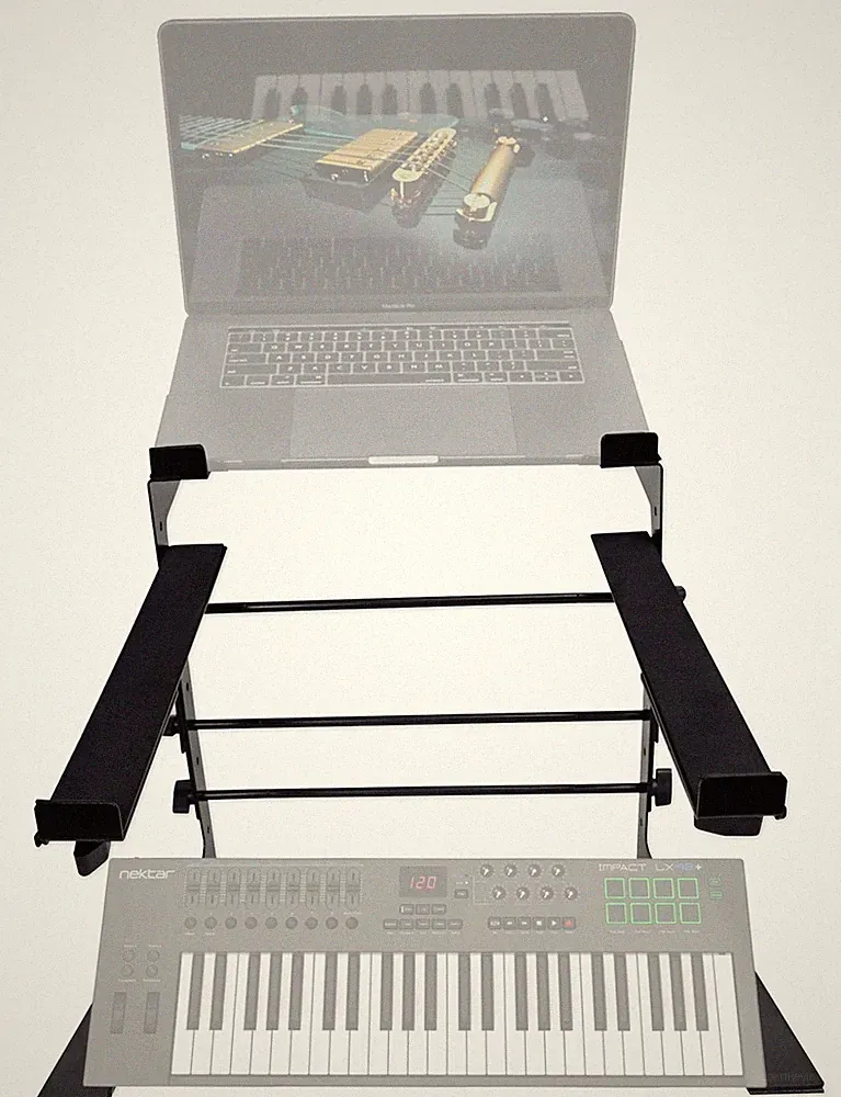 Rockville Dual Shelf Laptop+Controller Stand for Nektar Impact LX49+ Keyboard