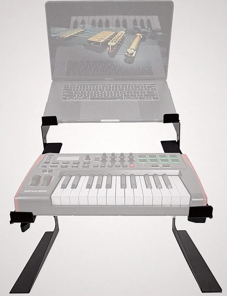 Rockville Dual Shelf Laptop+Controller Stand for Novation IMPULSE 25 Keyboard
