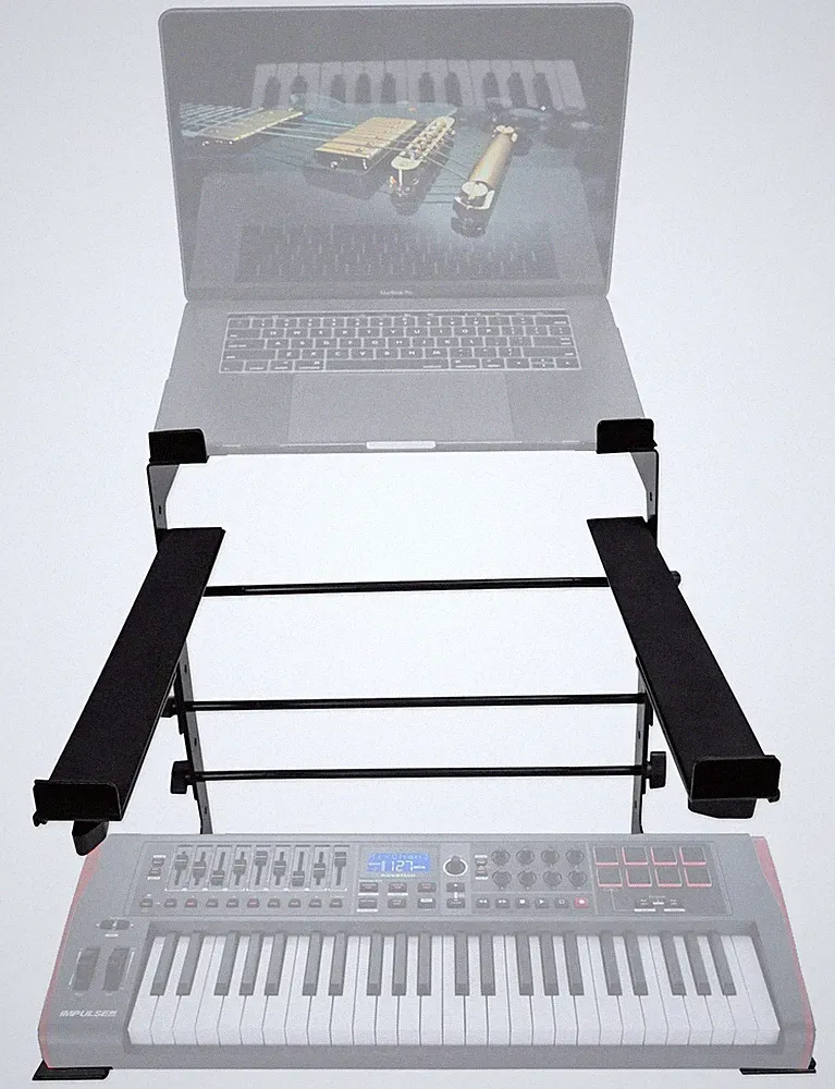 Rockville Dual Shelf Laptop+Controller Stand for Novation IMPULSE 49 Keyboard