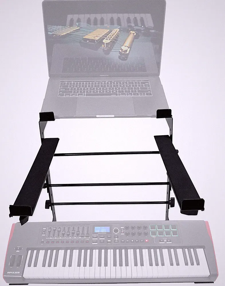 Rockville Dual Shelf Laptop+Controller Stand for Novation IMPULSE 61 Keyboard