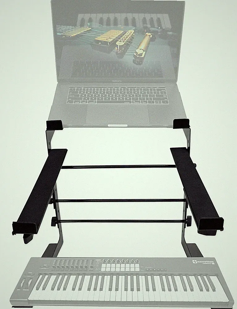 Rockville Dual Shelf Laptop+Controller Stand for Novation LAUNCHKEY 61 Keyboard