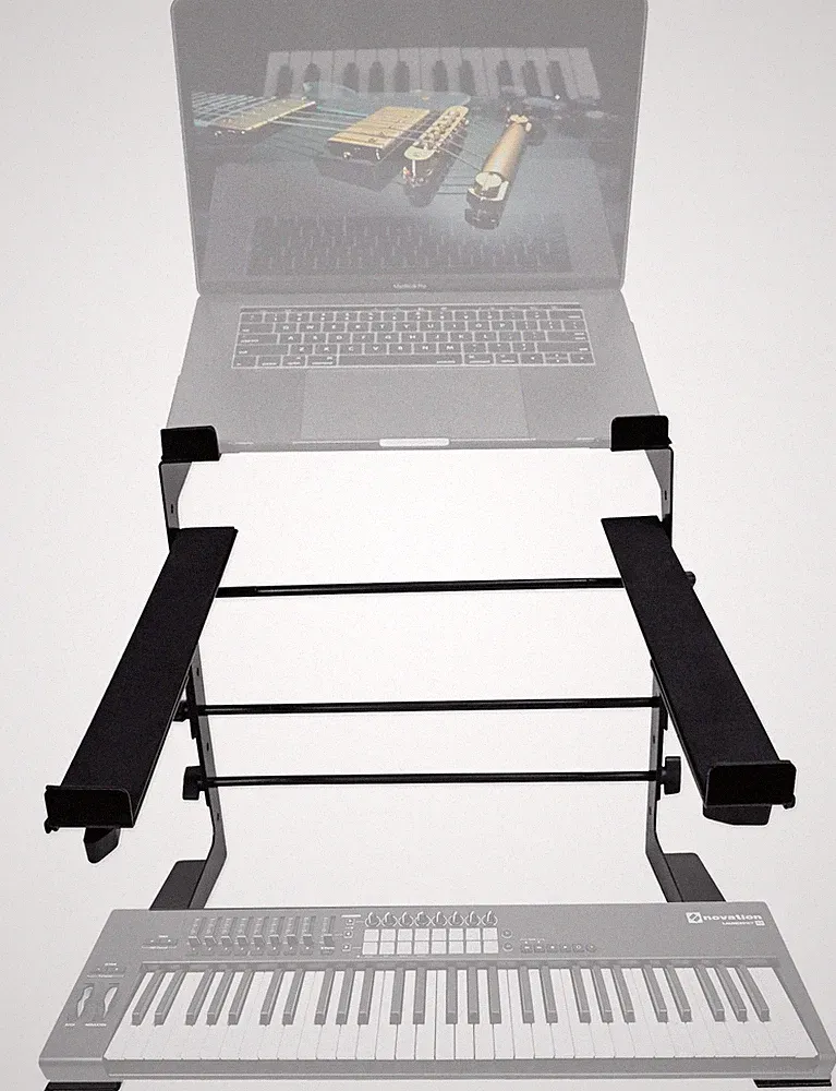 Rockville Dual Shelf Laptop+Controller Stand for Novation LAUNCHKEY 61 Keyboard