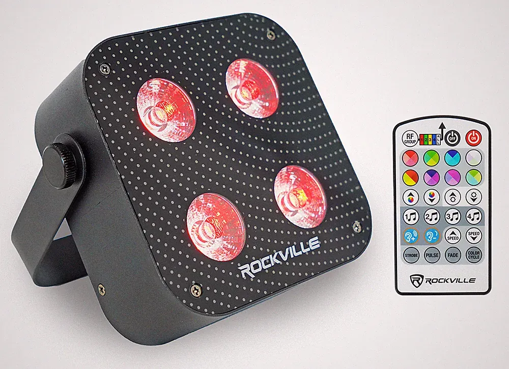 Rockville MINI RF4 V2 Black Pro DJ Par Wash Up Light+RF Remote+APP+Wireless DMX