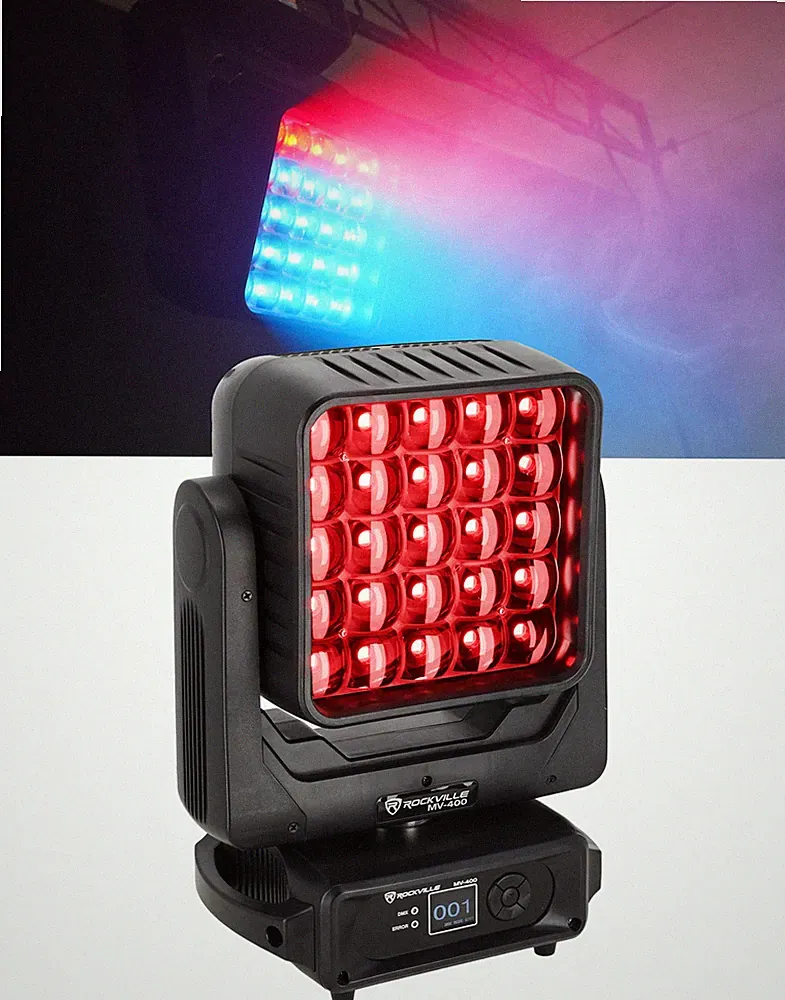Rockville MV-400 Moving Head Matrix Wash Light, 400w, Strobe, DMX 512 Stage DJ