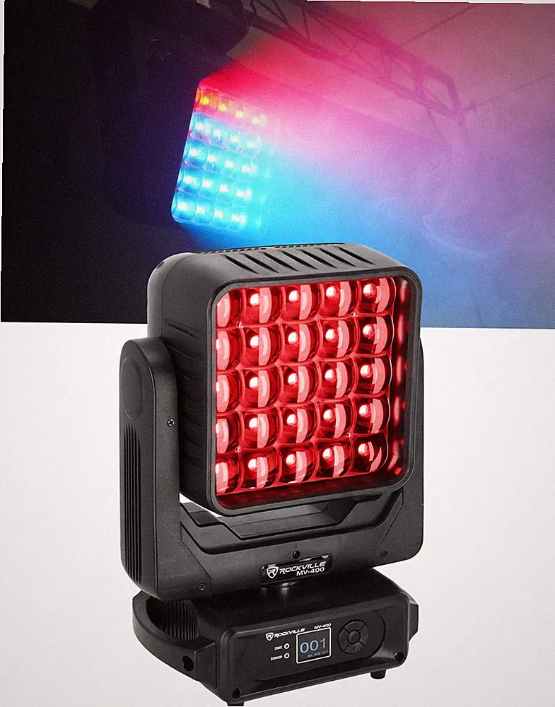 Rockville MV-400 Moving Head Matrix Wash Light, 400w, Strobe, DMX 512 Stage DJ