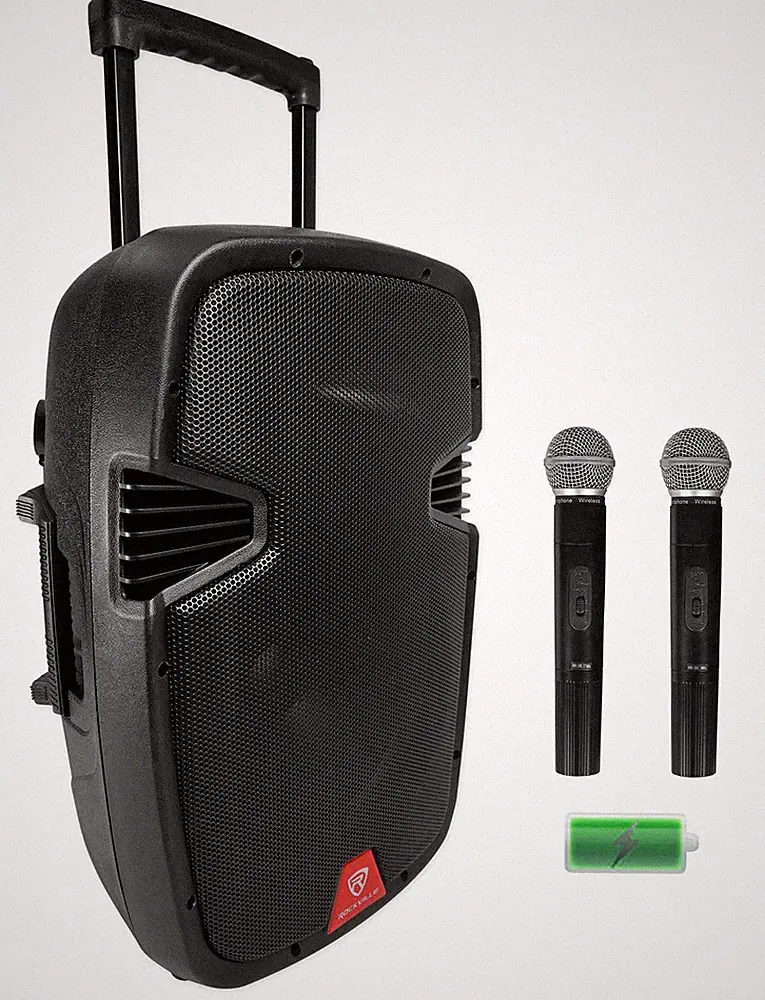 Rockville RAM12BT 12"Portable Rechargeable 600W DJ PA Speaker, 2 Mics, Bluetooth