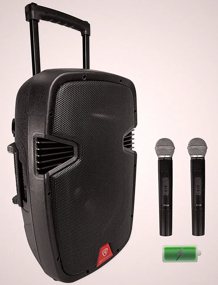 Rockville RAM12BT 12" Rechargeable Powered 600W DJ PA Speaker, 2 Mics, Bluetooth