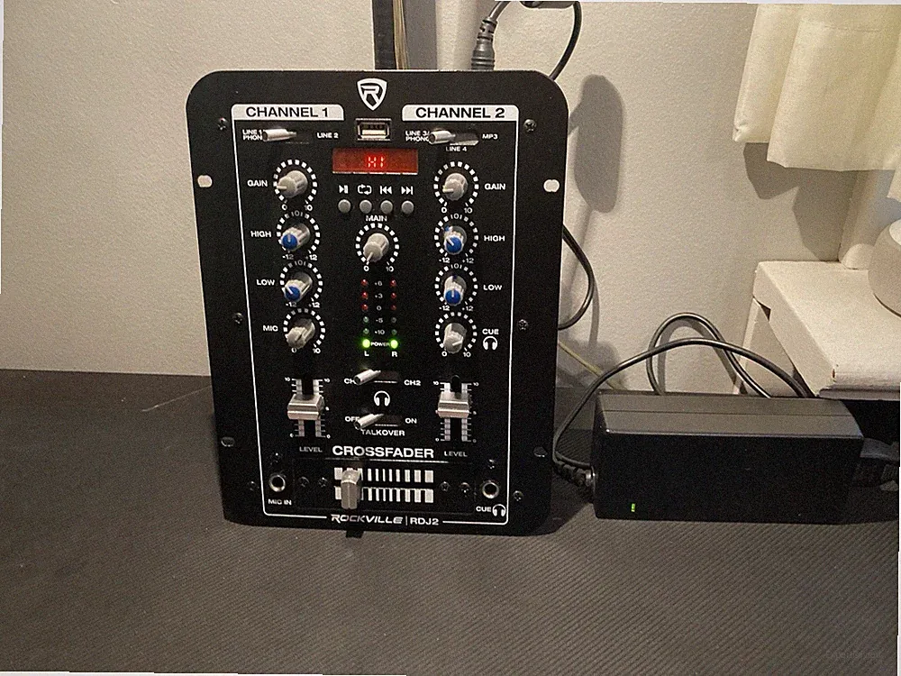Rockville RDJ2 2 Channel DJ Mixer w/ USB Cue Monitor Talkover 4 Line Inputs MP3