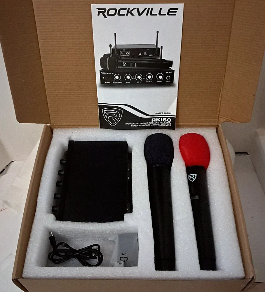 ROCKVILLE RK160 KARAOKE INTERFACE RECEIVER MIXER/2 WIRELESS MIKES NIB