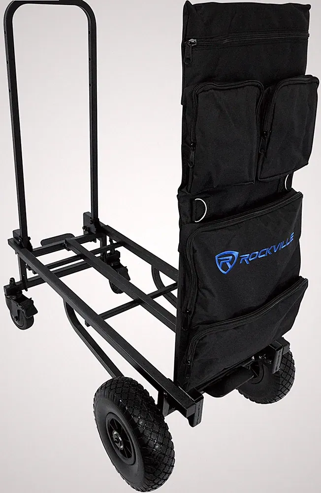 Rockville Rock Cart Pro DJ Equipment Transport Roller Car+5 Pocket Accessory Bag