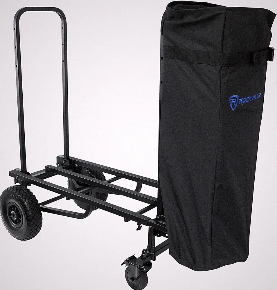 Rockville Rock Cart Pro DJ Equipment Transport Roller Car+Mic/Speaker Stand Bag