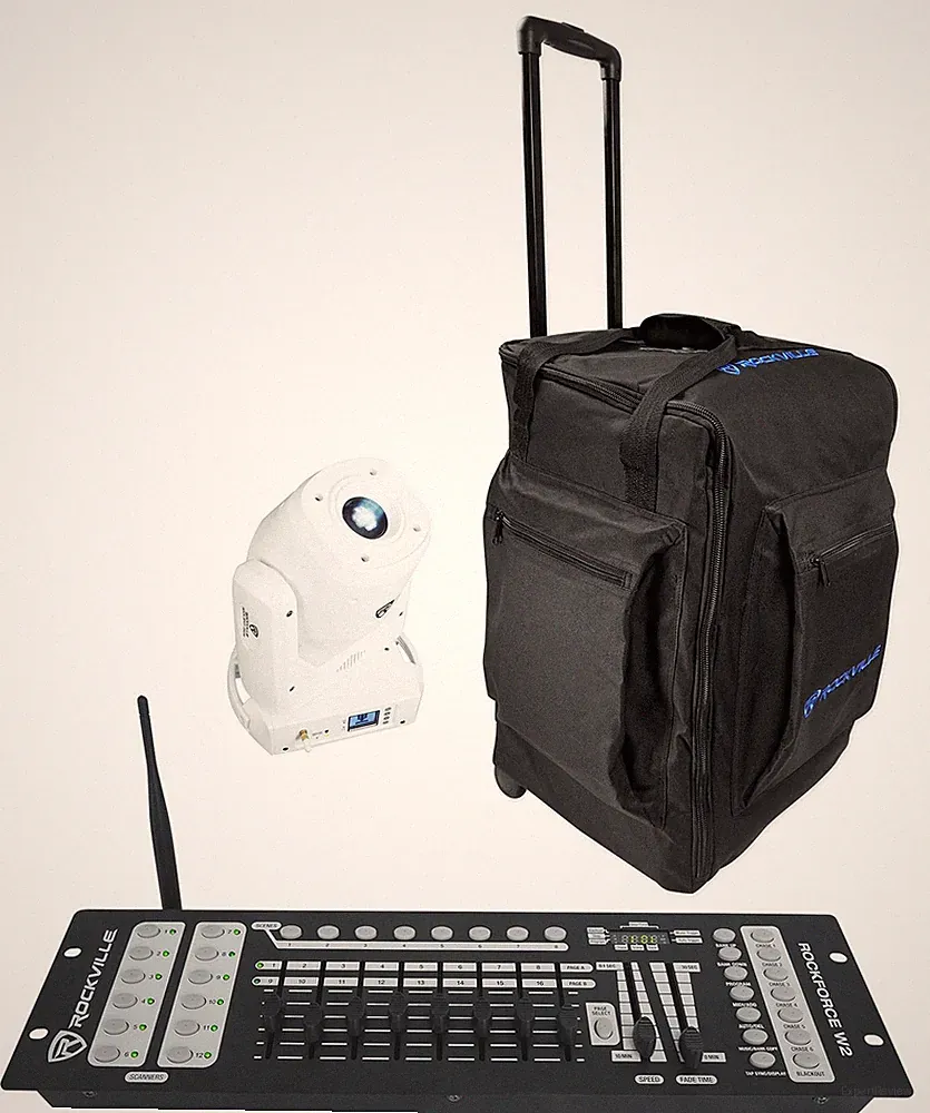 Rockville ROCK SPOT 260W WHITE DJ Moving Head Light+Wireless DMX Controller+Bag