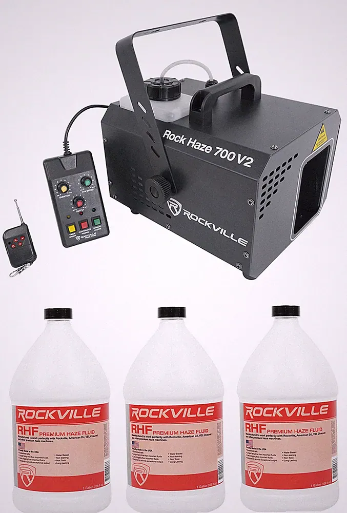 Rockville ROCKHAZE 700 CFM DMX Water Based DJ/Club Haze Machine+(3) Gal Fluid