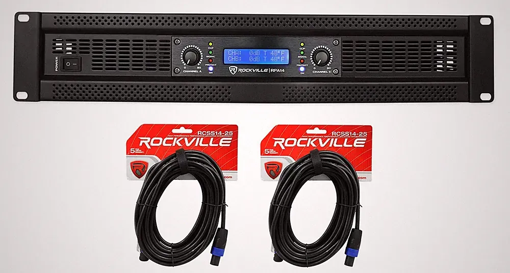 Rockville RPA14 7000w Peak 2000w RMS 2 Channel Power Amplifier Pro/DJ Amp+Cables