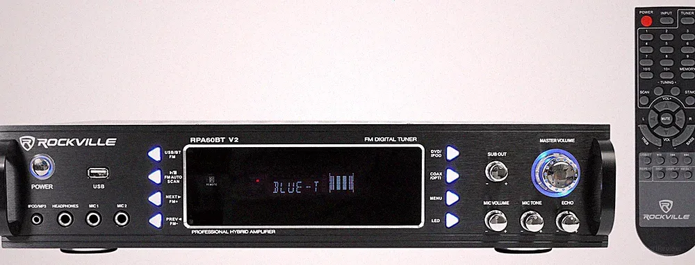 Rockville RPA60BT 1000w 2 Channel Rack DJ Amplifier/Mixer/Amp w/ Bluetooth/USB