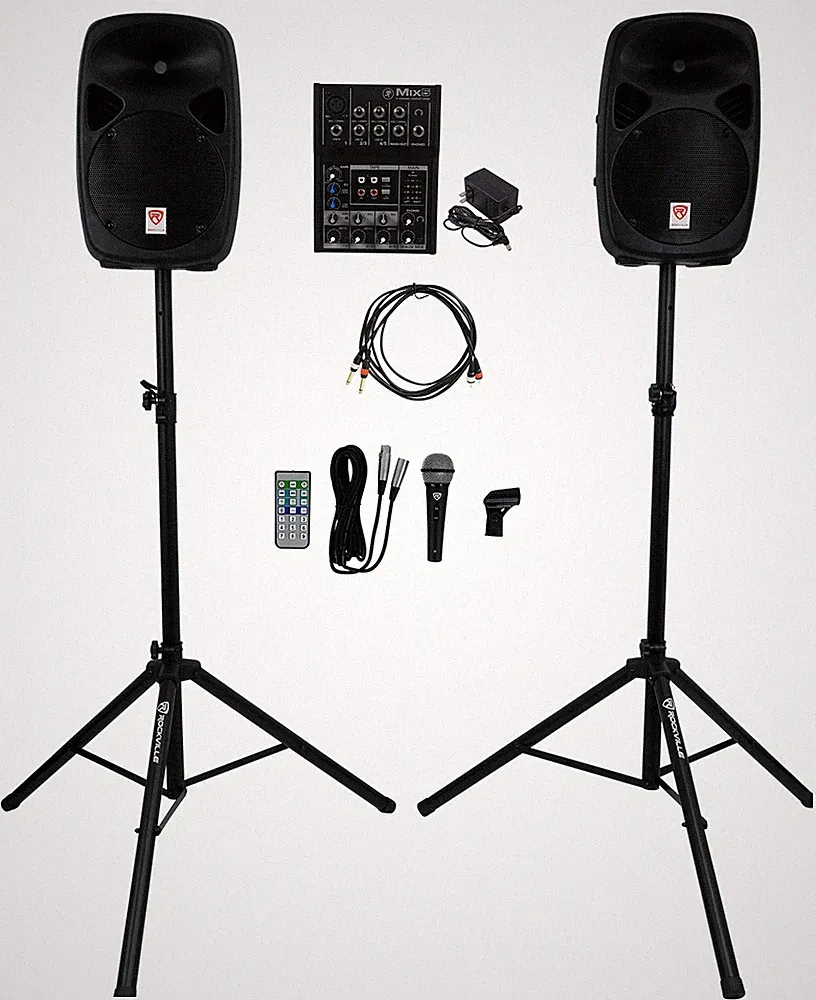 Rockville RPG102K 10" Speakers DJ PA System w/Bluetooth+Mic+Stands+Mackie Mixer