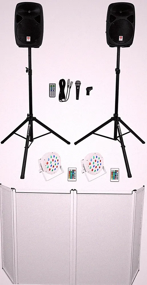 Rockville RPG102K DJ Kit w/10" Speakers w/Bluetooth+Mic+Stands+Facade+Up Lights