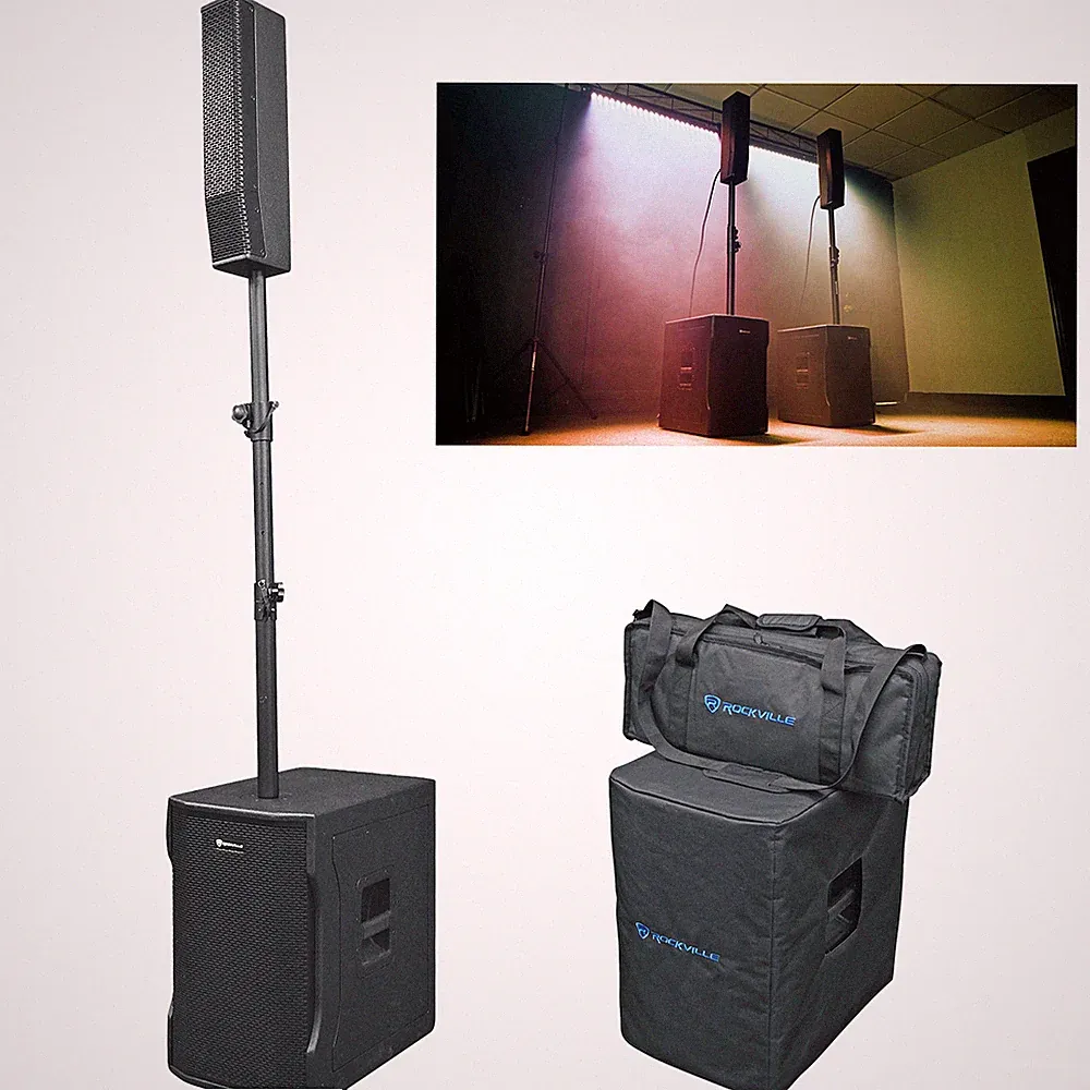 Rockville TITAN COLUMN 12 Pro/DJ Powered Array Speaker 12" Subwoofer System+Bag