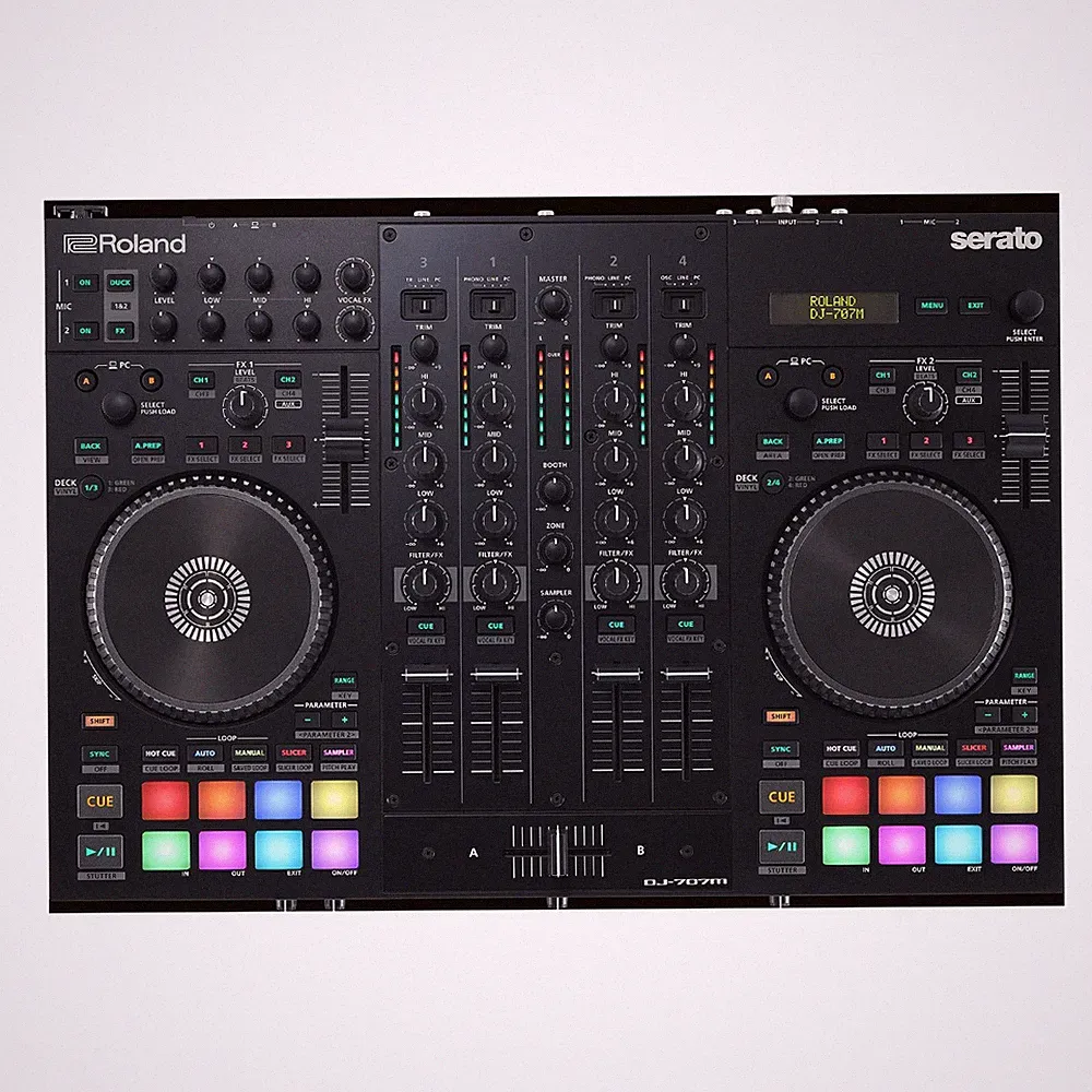 Roland DJ-707M Compact Rugged Mic Section Dual USB Ports Serato DJ Controller
