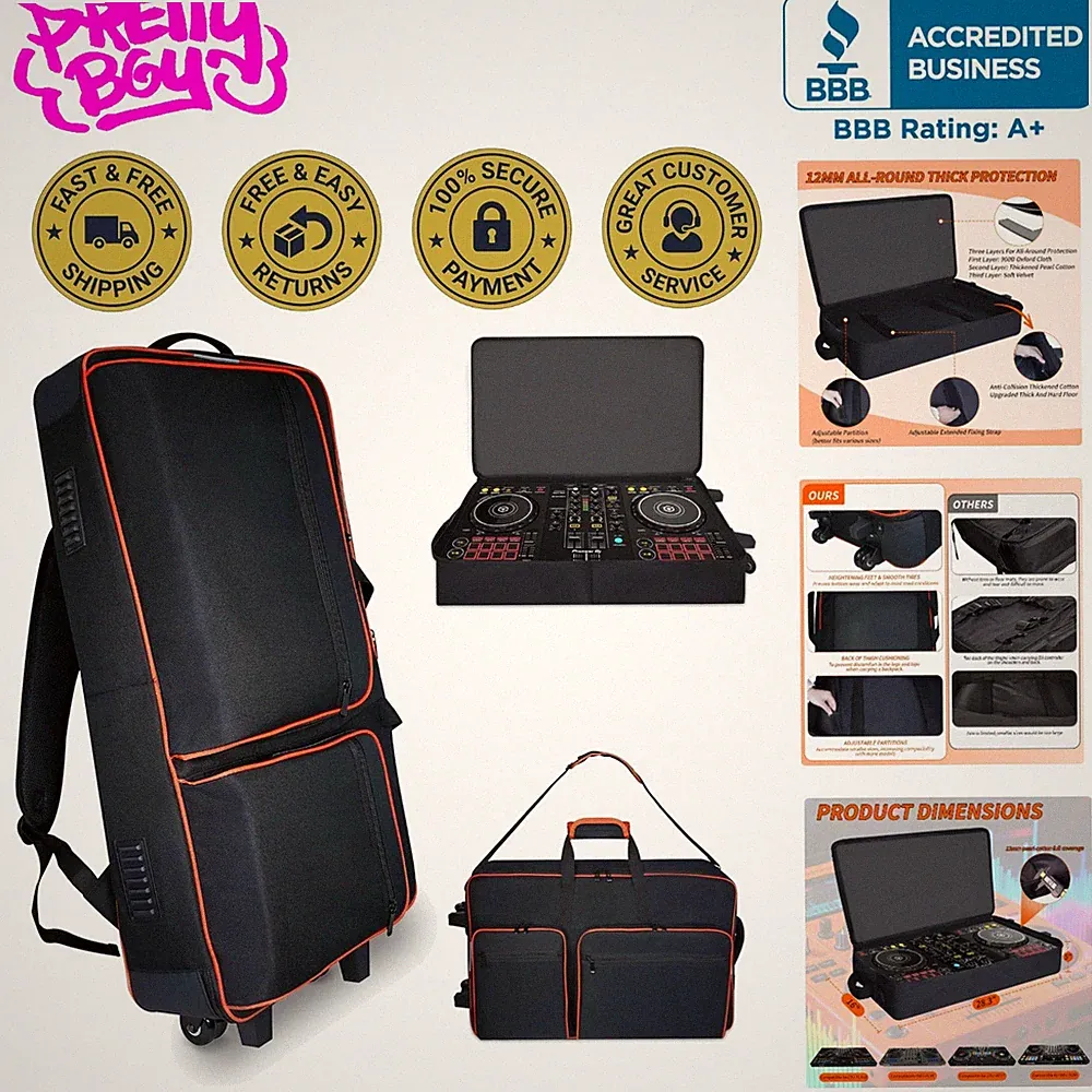 Rolling DJ Controller Case with Wheels - Waterproof & Padded Design