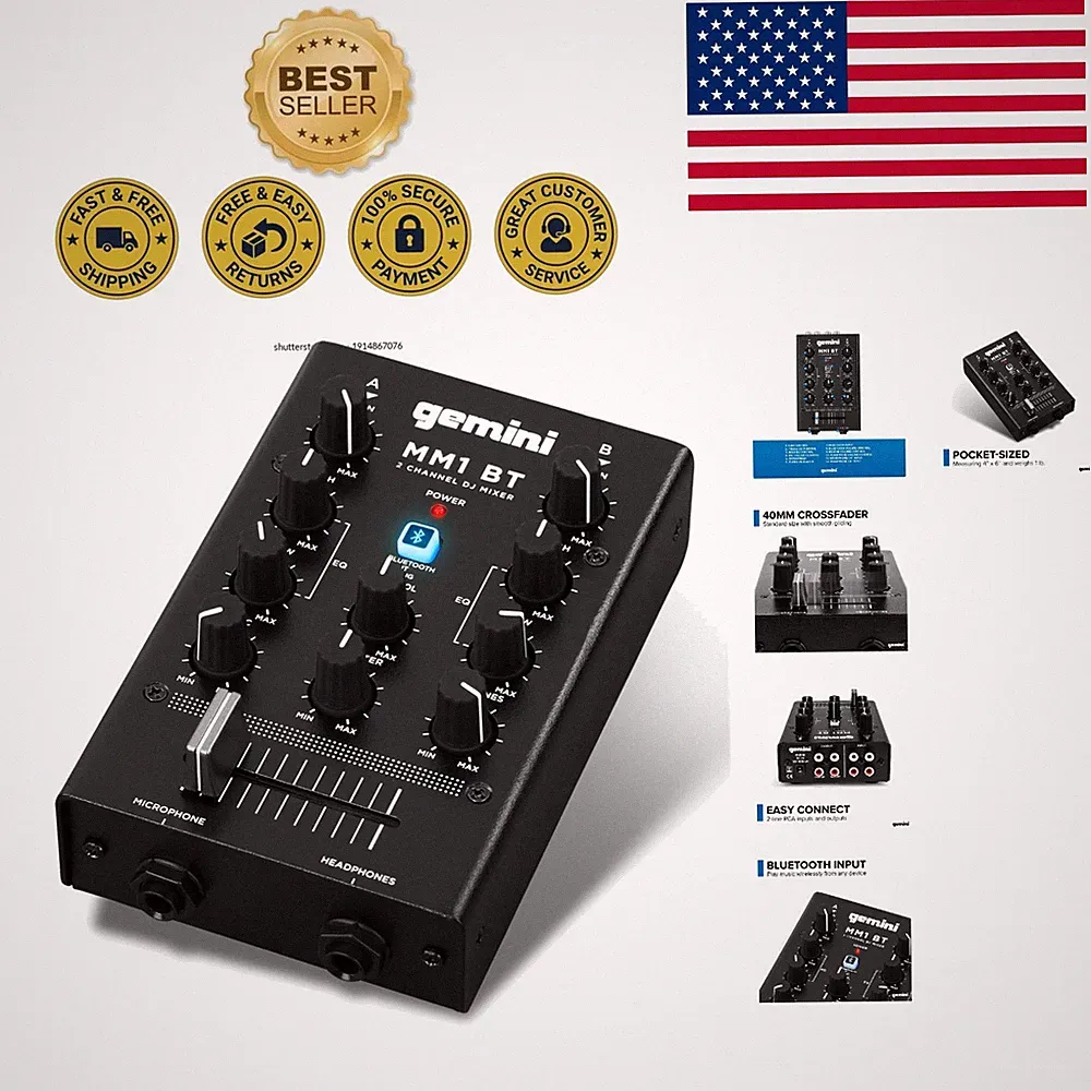 Rugged 2-Channel Portable DJ Mixer – Bluetooth & RCA Inputs for Seamless Mixing