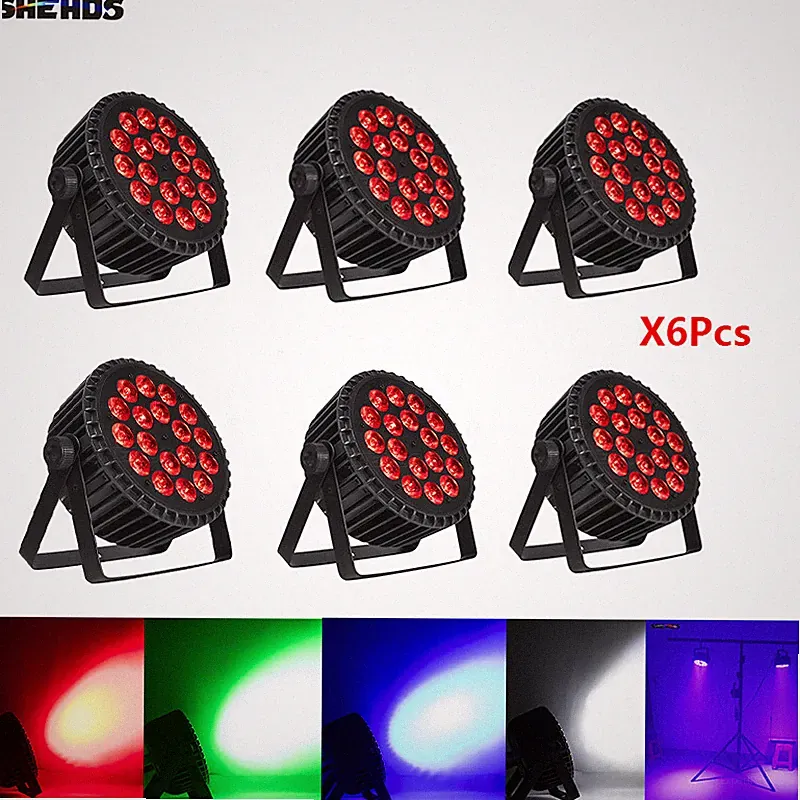 SHEHDS 6Pcs 18x18w LED Flat Par Light LED Stage Light RGBWA+UV Party DJ Disco