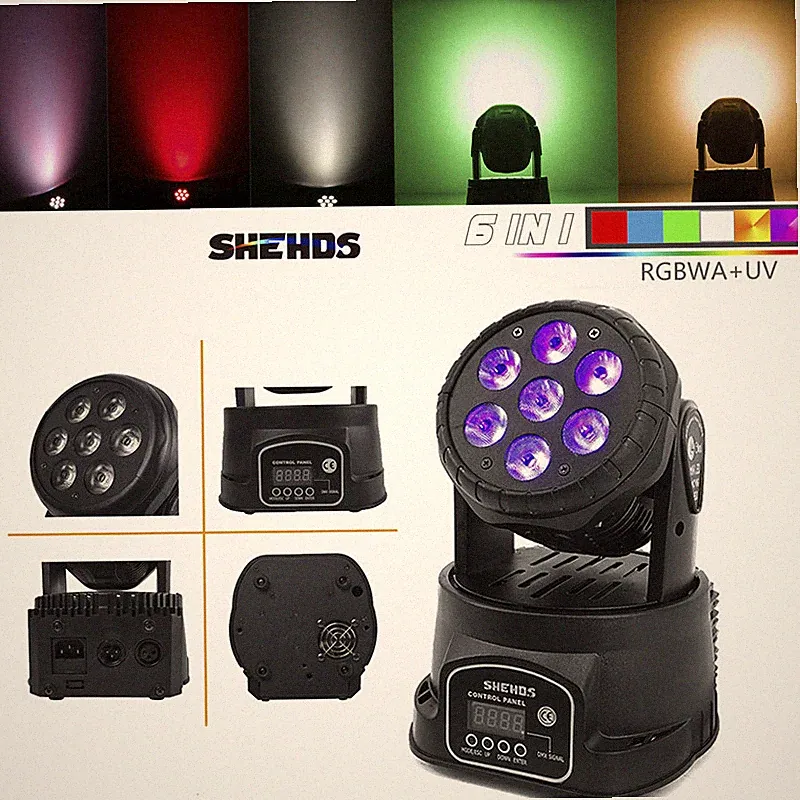 SHEHDS 7x18W RGBWA+UV 6in1 Moving Head LED Wash Lighting For DJ Disco KTV