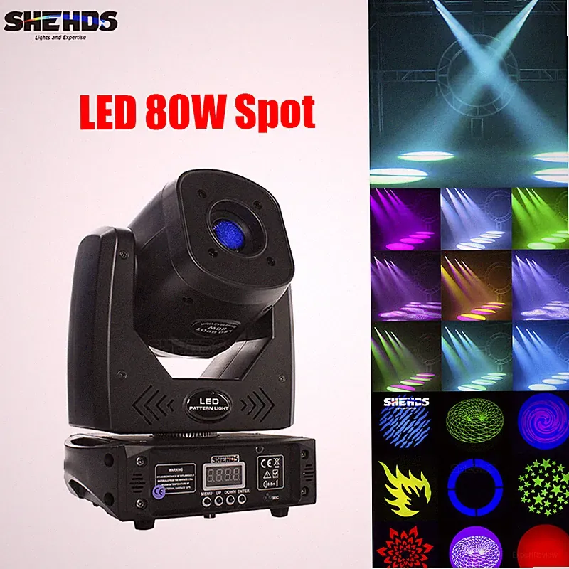 SHEHDS 80W LED Spot Moving Head Satge Lighting With 3 Face Prism DJ Disco Bar