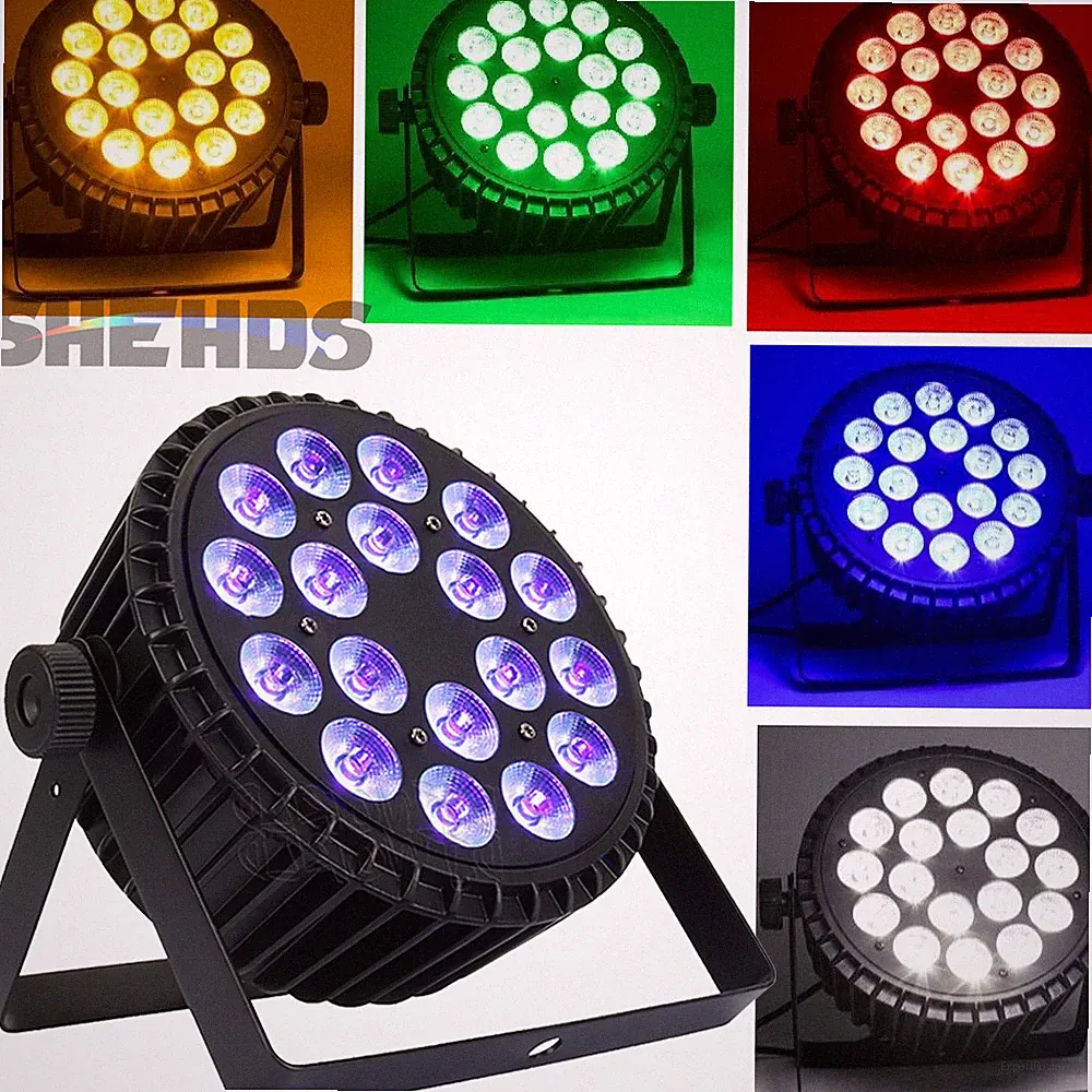 SHEHDS Aluminum Alloy LED Flat Par 18X18W RGBWAUV Par Stage Lights DJ Disco Bar