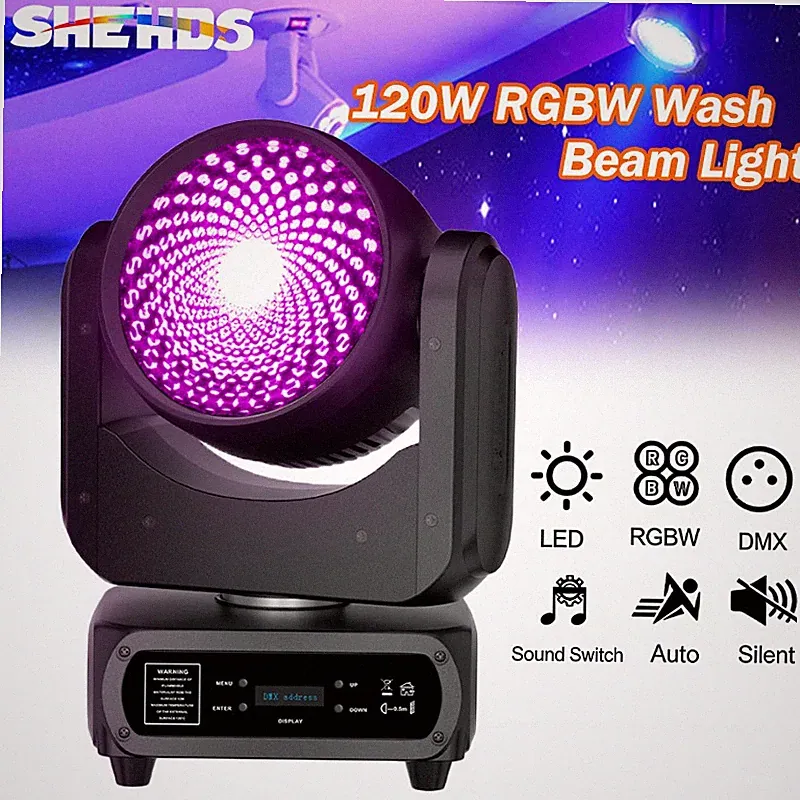 SHEHDS LED 120W Wash Spotlight RGBW 4IN1 Moving Head Light For DJ Party Wedding