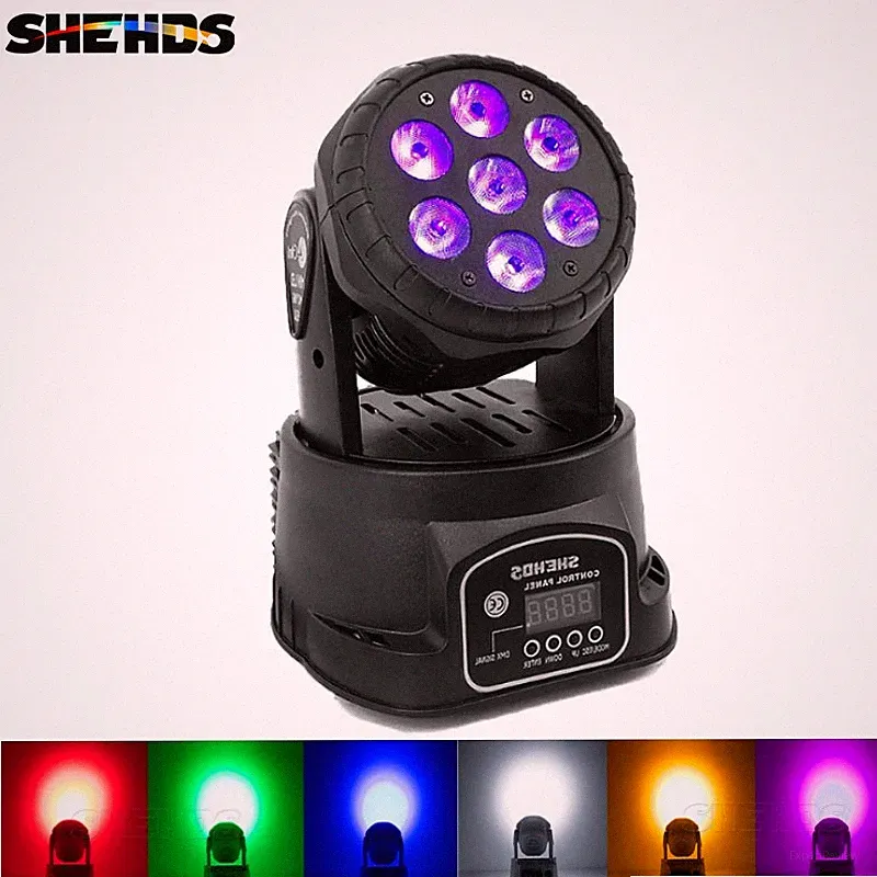 SHEHDS RGBWA+UV 6in1 7x18W Moving Head LED Lighting DMX 512 For DJ Music KTV