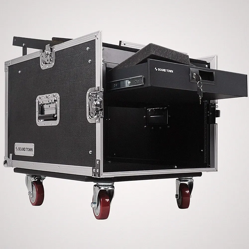 Sound Town 10U DJ RackCase w/11USlant Mixer Top Casters Locking Drawer STMR-10D2