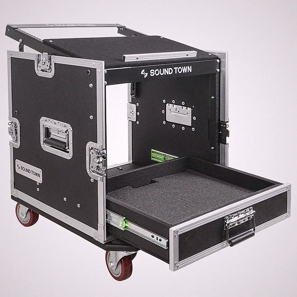 Sound Town 10U Rack Case w/ 2U Drawer, 11U Slant Mixer Top, DJ Table MR-DR10U