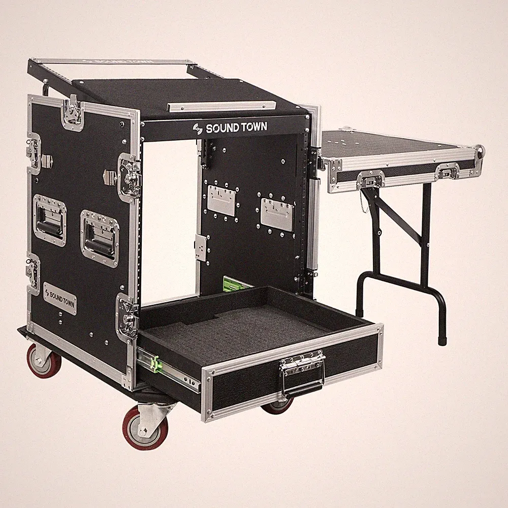 Sound Town 12U Rack Case w/ 2U Drawer, 11U Slant Mixer Top, DJ Table (MR-DR12UT)