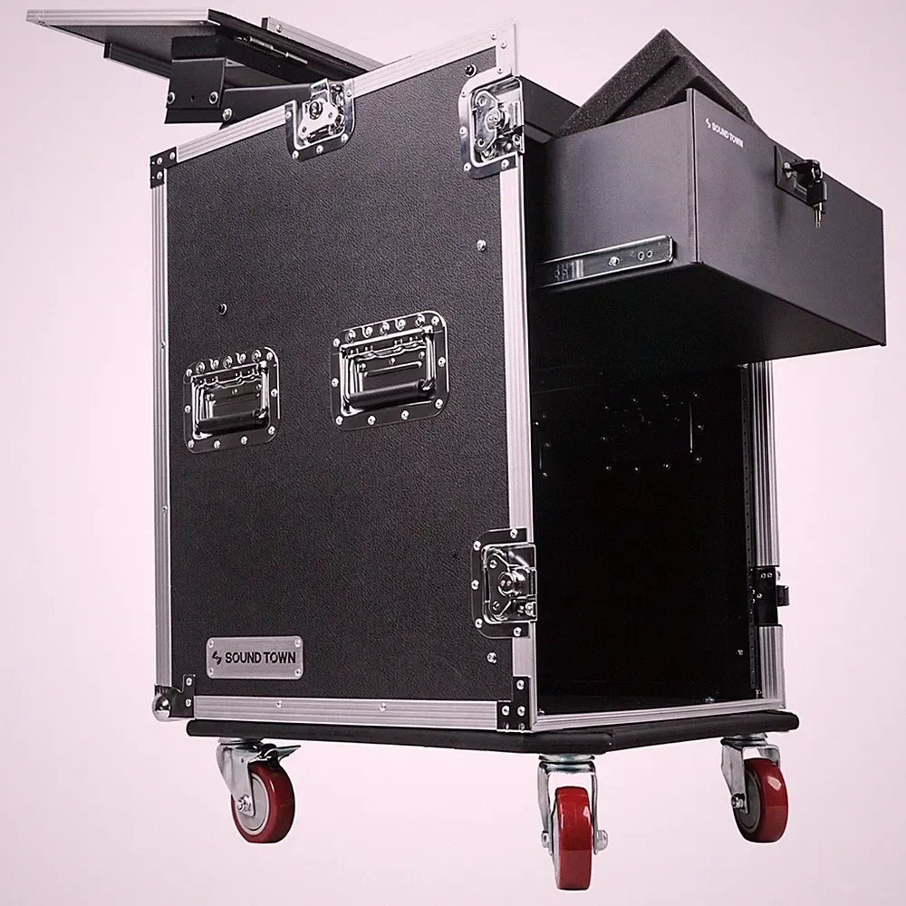 Sound Town 14U DJ RackCase w/11USlant Mixer Top Casters Locking Drawer STMR-14D3