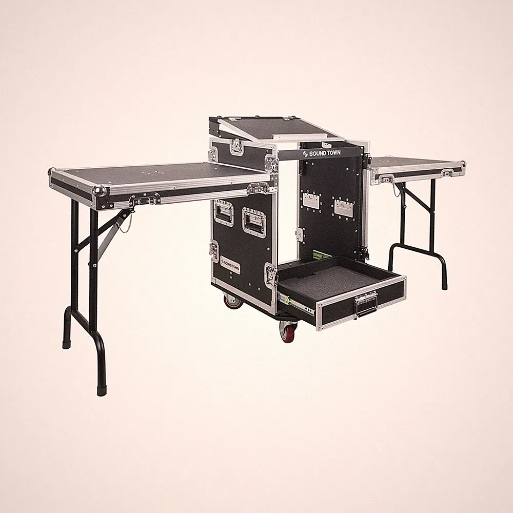 Sound Town 14U PA DJ Pro Audio Rack/Road ATA Case with 2U Drawer, 11U Slant M...
