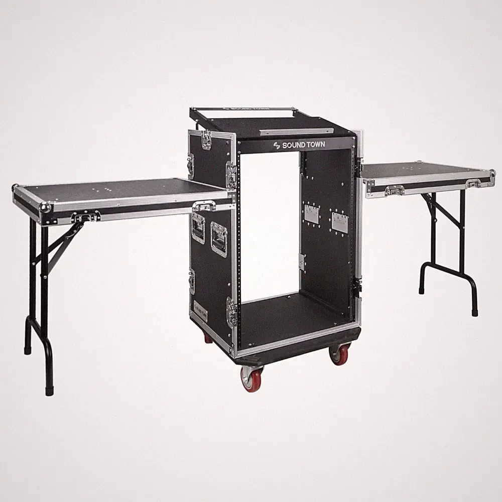 Sound Town 16U Rack Case w/ 11U Top Space, Two DJ Work Tables (STMR-16UWT2)