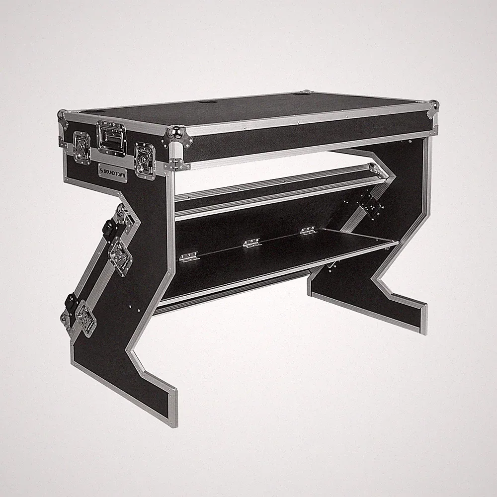 Sound Town DJ Z-Table Workstation Folding Mobile Flight Case with Wheels and...