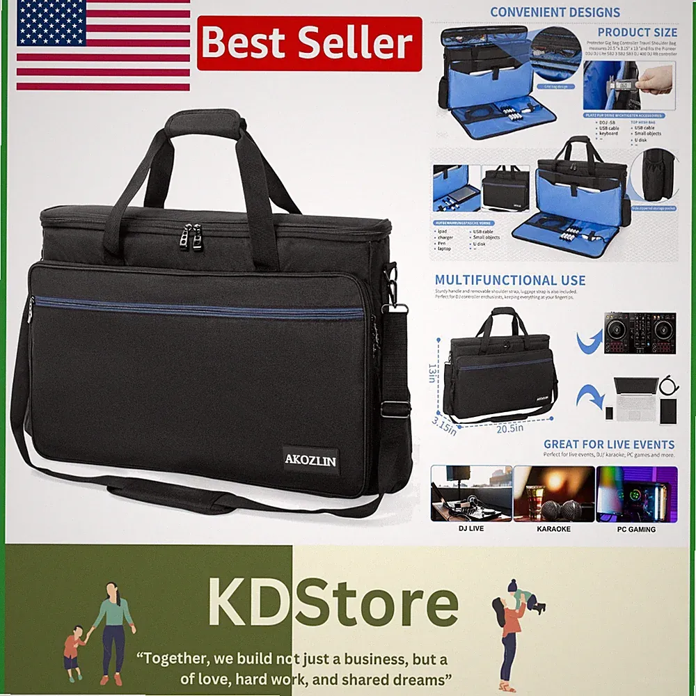 Spacious Padded Gig Bag for DJ Controllers - Soft Foam & Sturdy Handle - 20.5''