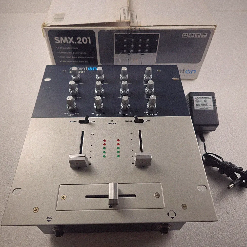 Stanton SMX.201 DJ Mixer 2Ch 2Ph 2Ln 1Mi 2Band EQ Orig Box & Power, Tested Works