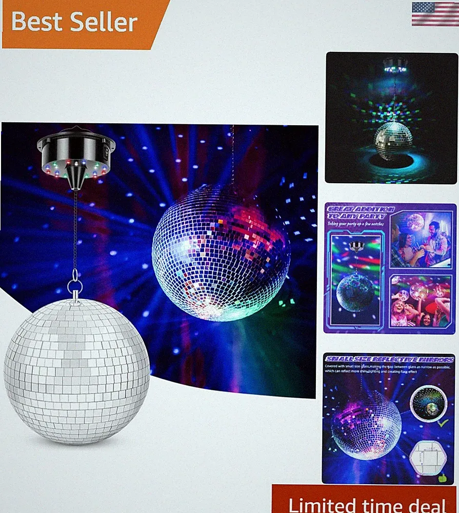 Stylish Black & Silver 8" Disco Ball with Lights - Ideal for DJ Clubs & Parties