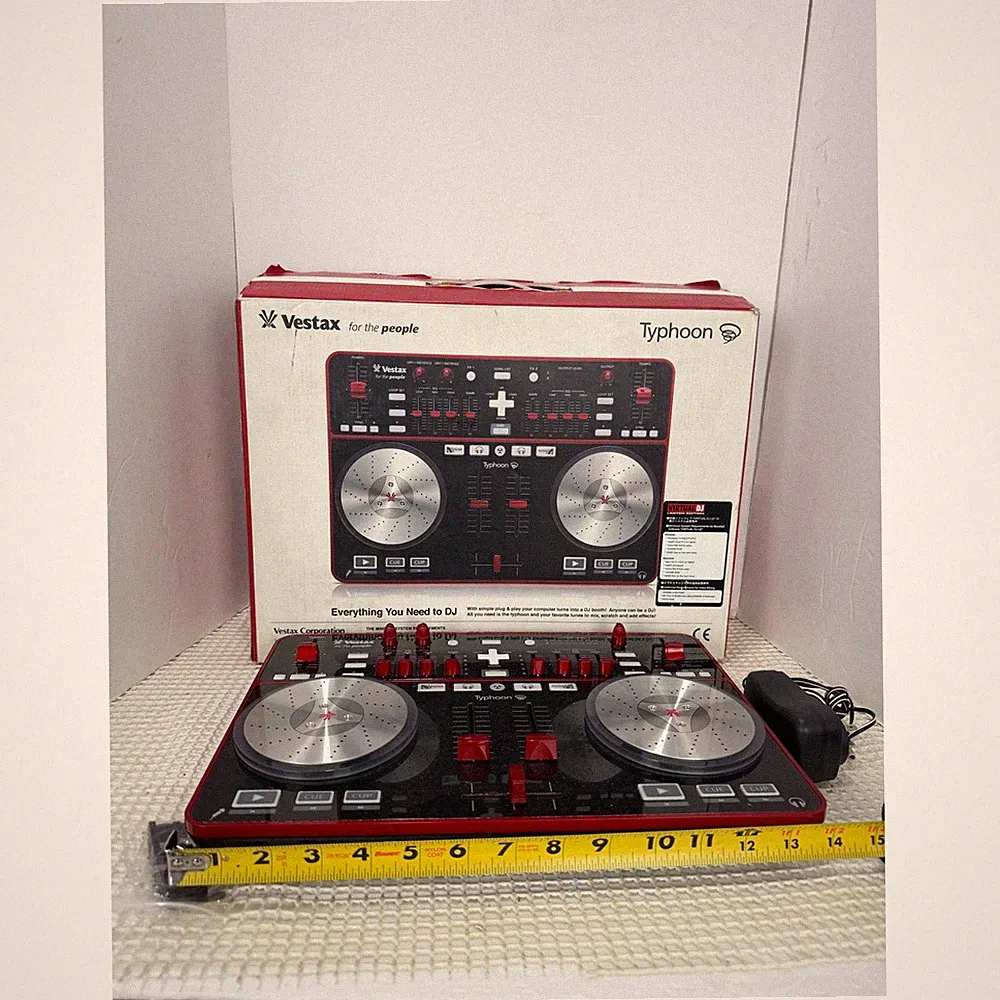 Vestax Typhoon DJ MIDI Controller Virtual DJ Black Red Silver VDJ-0001 Boxed EUC