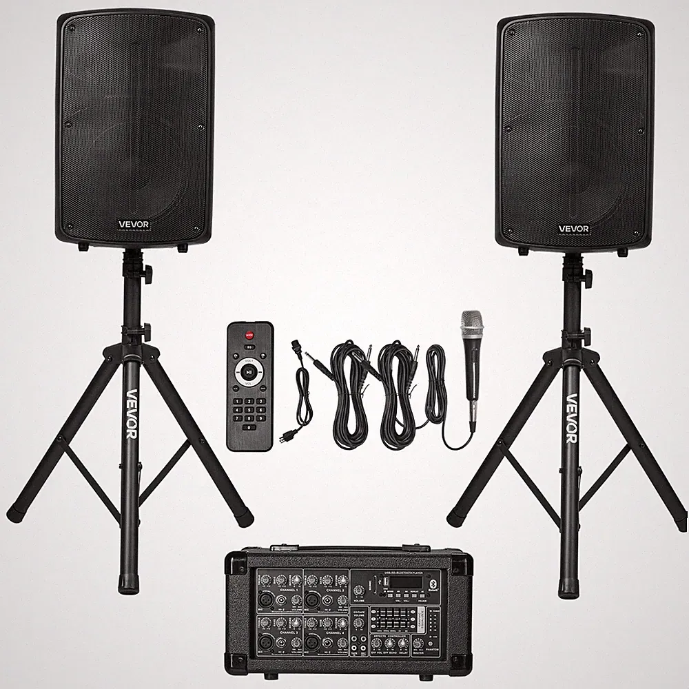 VEVOR 2 X 10in Speakers PA System 800W Mixer Wireless Bluetooth Mic for DJ Party